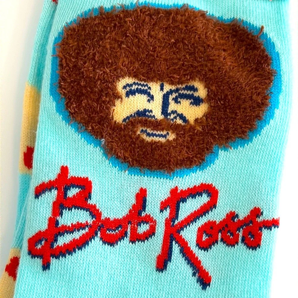 Bob Ross The Joy of Painting Purl Stitched Bust Crew Socks Men’s 8-12 Hosiery